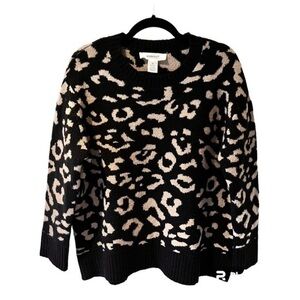 WORKSHOP Leopard print sweater oversized slouchy black tan size M
